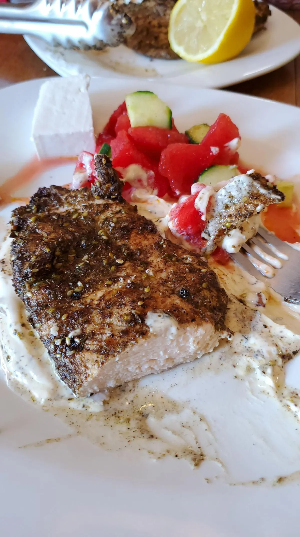 Zaatar Chicken with Watermelon Cucumber Salad