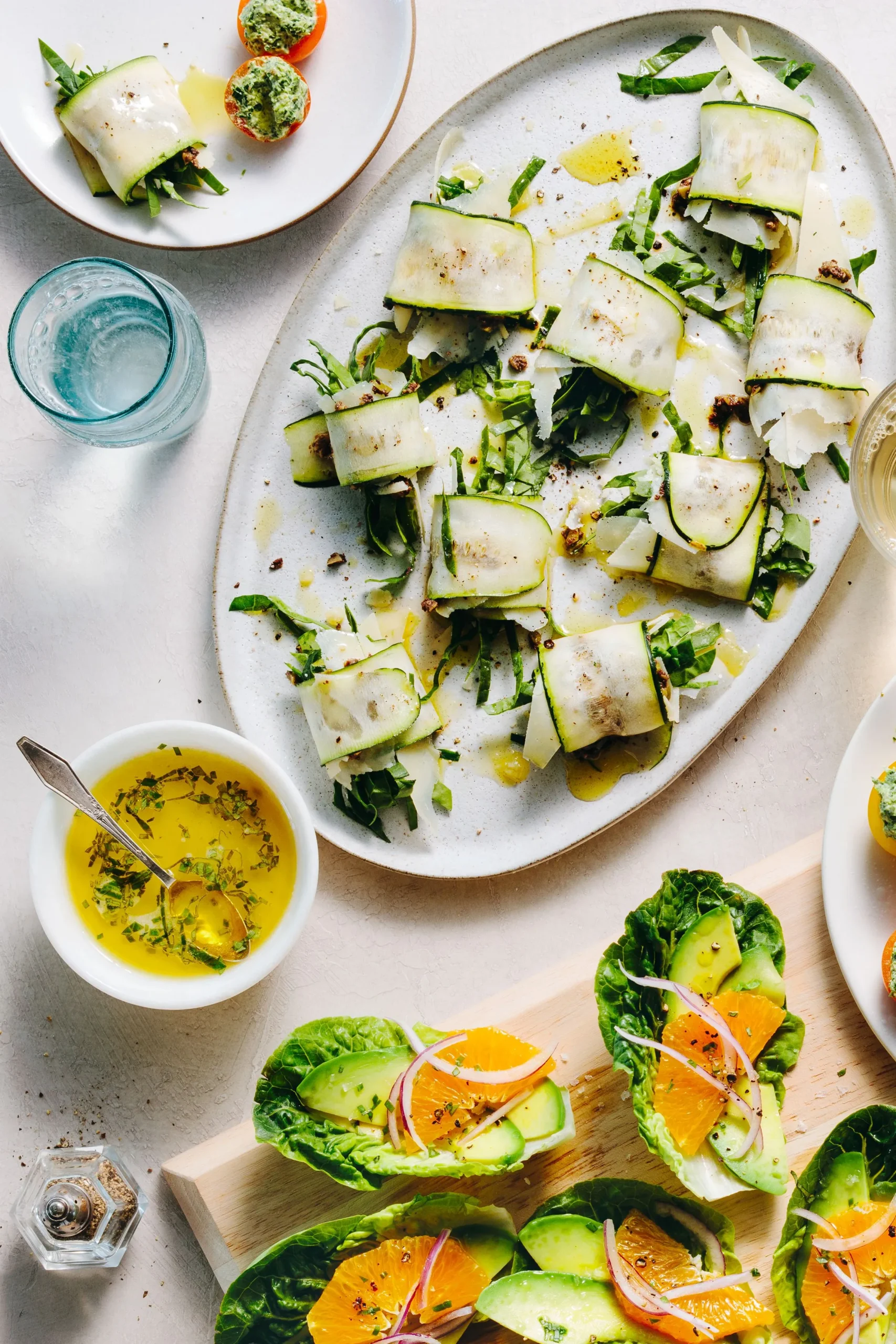 Zucchini Ribbon Rolls with Tapenade, Spinach, and Parmesan Cheese