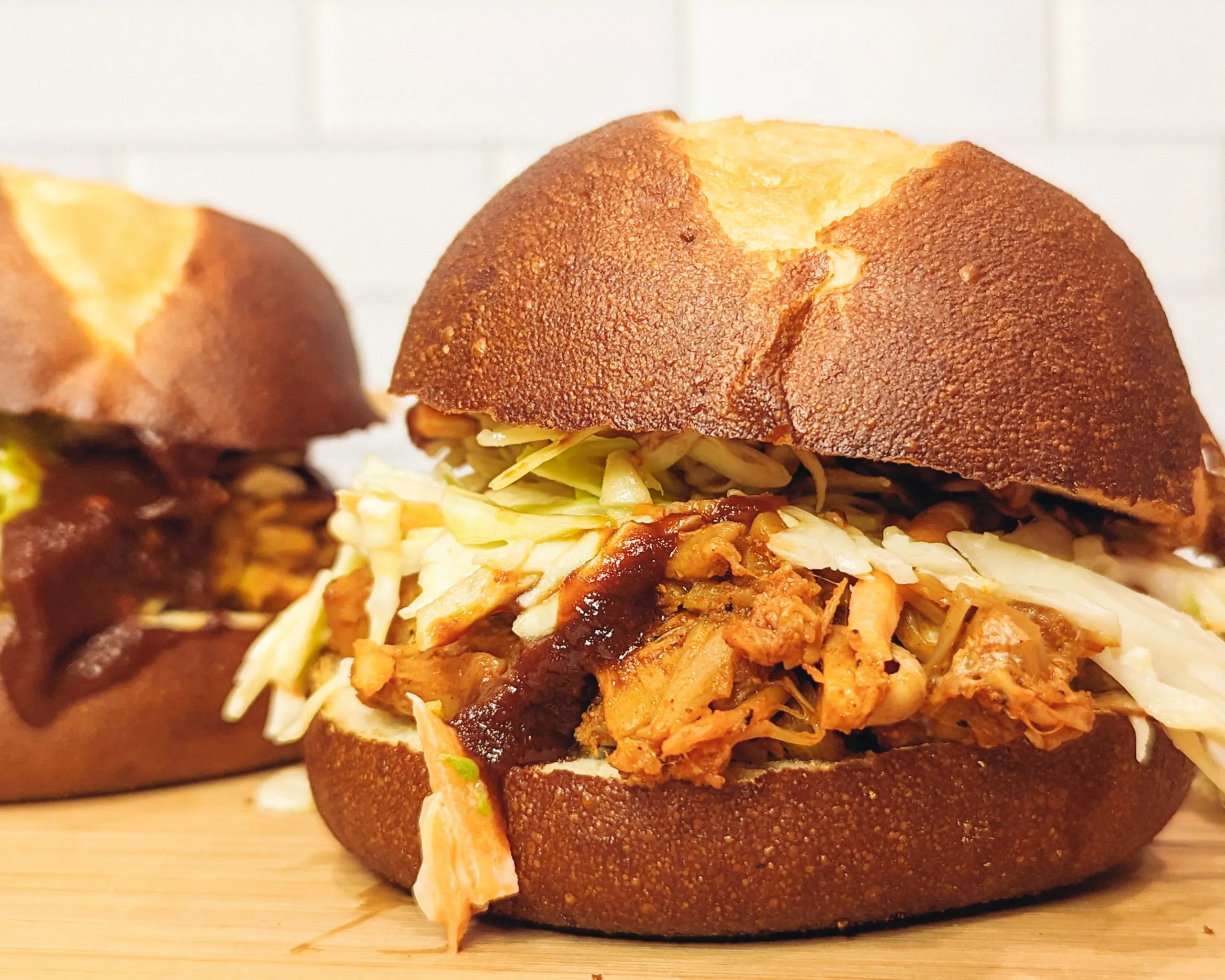 bbq jackfruit sandwich with vegan coleslaw