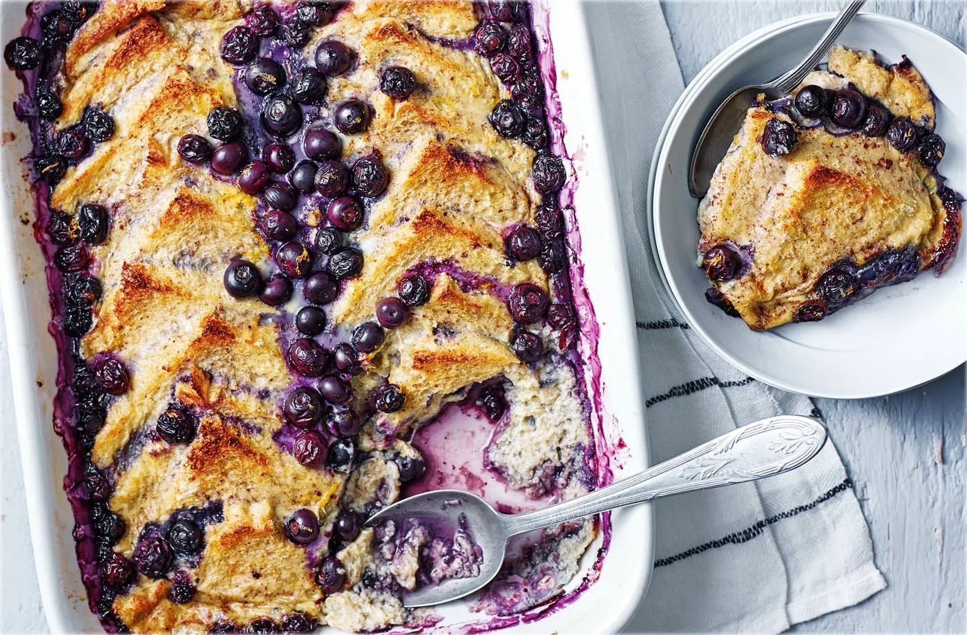 blueberry bread and butter pudding