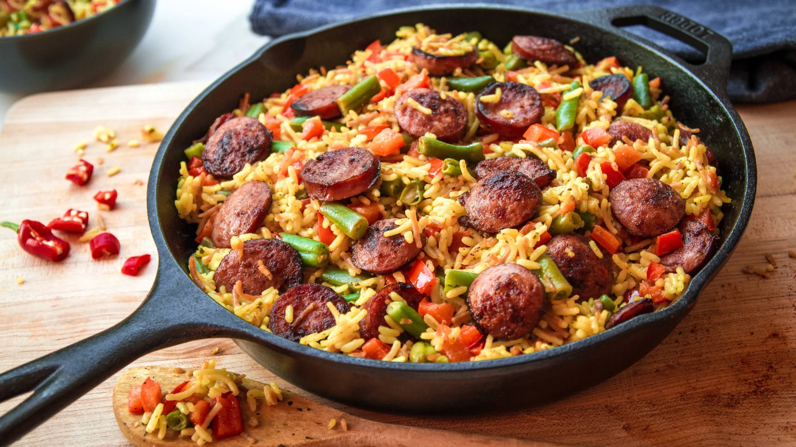 cajun sausage and pepper rice skillet