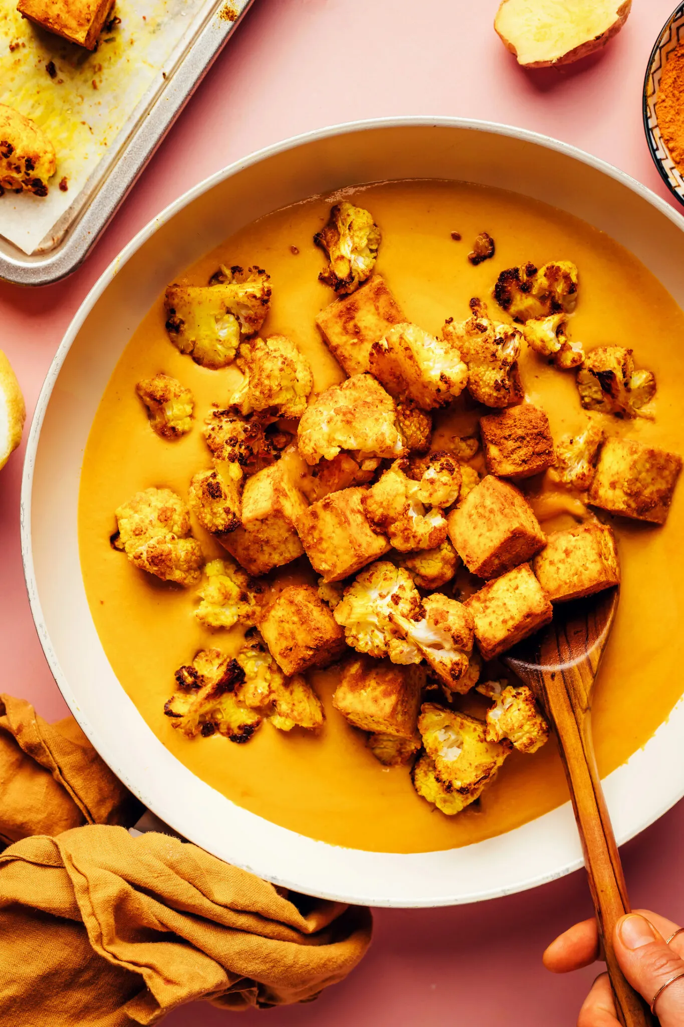 creamy vegan tofu cauliflower korma curry