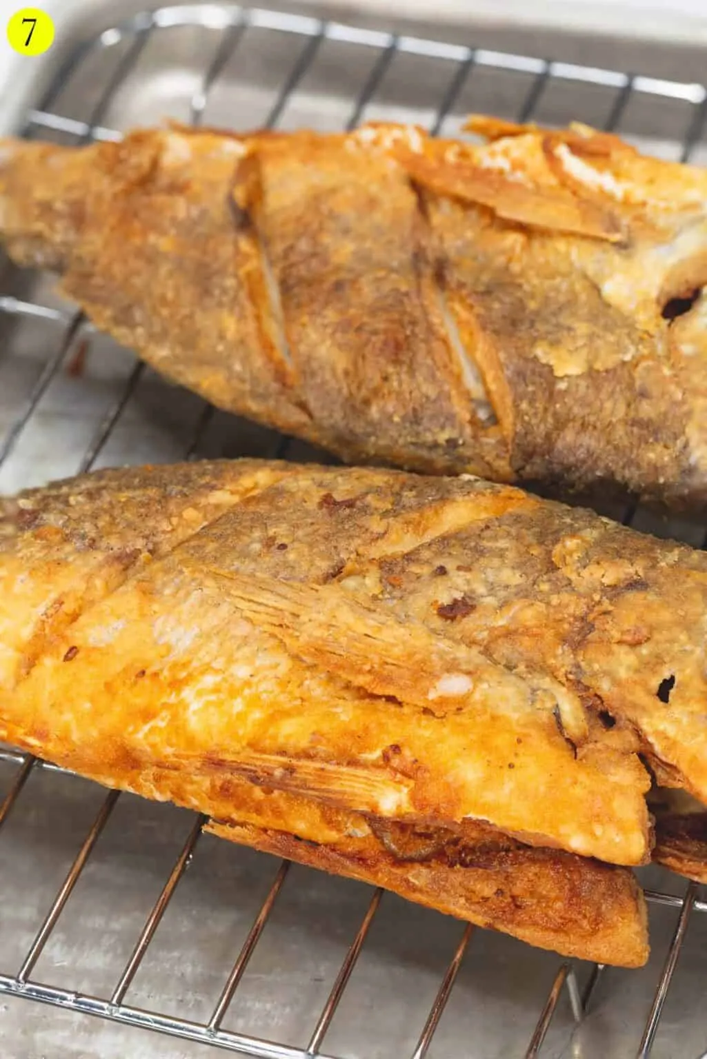 crispy fried whole fish with bacon potato salad