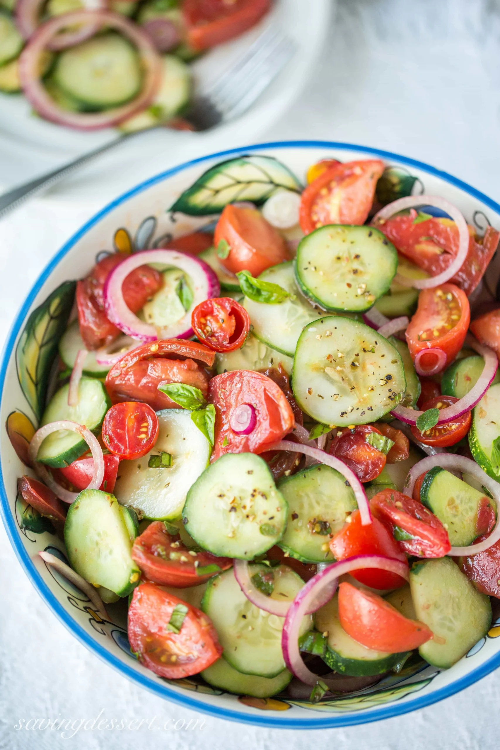 cucumber tomato onion salad with balsamic dressing