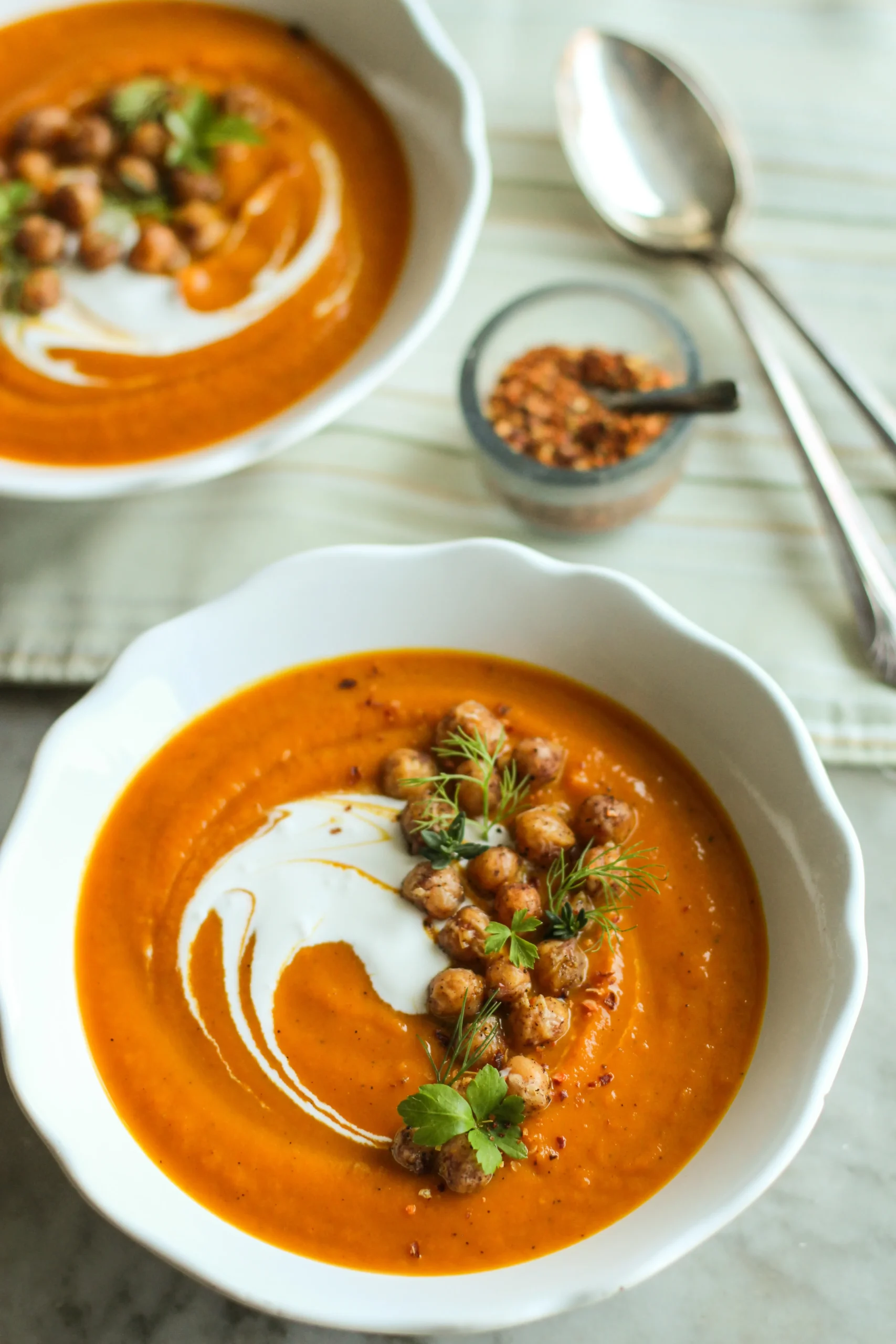 moroccan carrot soup spiced chickpea croutons