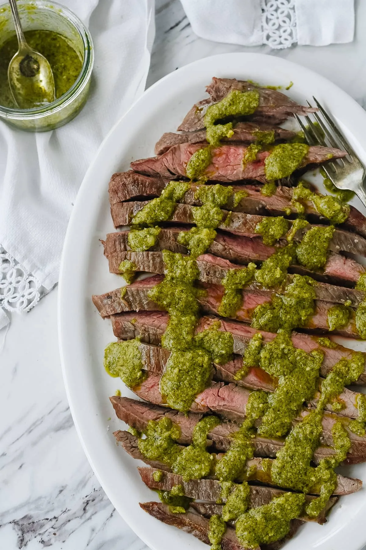 steak with pesto pierogi